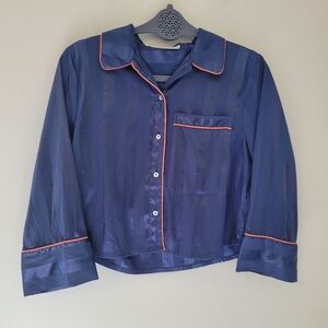 Intimately Free People Blue Satin Cropped Pajama Top